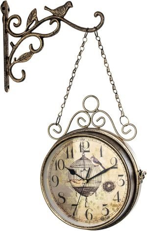 Goodsright Decor Vintage Double Side Silent Wall Clock Wrought Iron Hanging Time Clock Ornaments for Home Bedroom Dormitory Wall Double Side Wall Clock