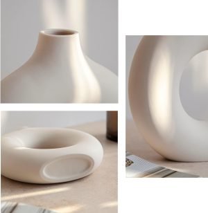 Goodsright Decor White Donut Vase | Vase Set of 3 | Hollow Ceramic Vase | Pampas Grass Vase | Ceramic Vase Set | Nordic Minimalistic Vase | Vases for Decor | White Vase | Boho Home Decor | Living Room Decor