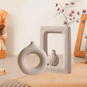 Goodsright Decor Ceramic Home Vase Set, Bud Vase, Ceramic Frosted Texture Vase, Modern Bohemian Style Flower Vase, Suitable for Room Decoration and Living Room Decoration(Rectangle and Ellipse)