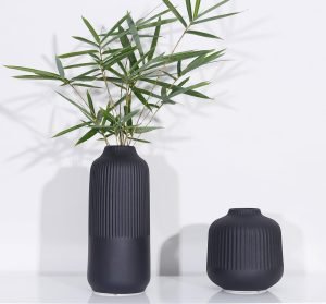 Goodsright Decor Ceramic Flower Vase Set 2 Large Matte Black Vase for Home Decor Classic Nordic Style Vases for Room Office Shelf Decor, Simple Yet Gorgeous Boho Decor Vase for Fresh Dried Flowers Pampas Grass