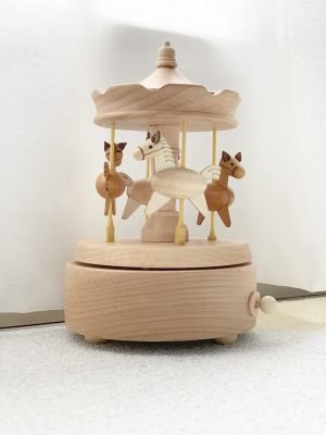 Goodsright Decor Carousel Music Box, Wooden Horse Music Box for Girl Women, Christmas Birthday Gift, No Battery Home Wood Decor