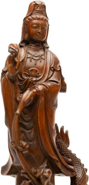 61GGtWkowVL._AC_SL1500 Goodsright Decor Dragon Guanyin Wooden Buddha Statue, Solid Wood Carved Bodhisattva, Living Room Decor, Antique Wood Happy Buddha, Home Ornament (Black, 6.3 Inches)