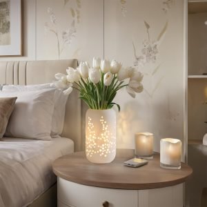 Goodsright Decor Modern White Ceramic Home Decoration Vase Table Lamp Suitable for Dried,Artificial,Simulated Flowers,for Bedroom,Living Room,Office,Entrance,Restaurant,Table Shelf Home Decor Nordic Minimalist Style