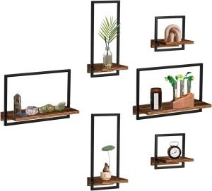 61H3dMQ9RtL._AC_SL1500_a8186728-7445-4042-88ab-9035a220c207 Goodsright Decor 6 Sets Rustic Floating Shelves,Wooden Storage Shelf with Metal Frame, Wall-Mounted Wood Display, Wall Hanging Decor, Home Decor for Living Room, Bedroom, Kitchen, Office