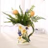 Goodsright Decor Large Ceramic Water Pitcher Flower Vase, Hand-Painted Dancing Butterfly and Lily Design Home Decor Bouquet Holder-8.3H Inches