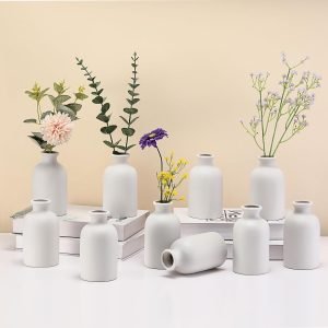 Goodsright Decor Set of 10 White Vases for Decor White Ceramic Vases for Home Wedding Boho Vases Modern Ceramic Vases for Pampas Grass Minimalist Farmhouse Decor Vases Office Table (Modern,3.4 x 5.9 in)
