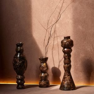 Goodsright Decor Yadan Art Ceramic Flower Vase Black Gold Arrangement Medieval Modern Wabi Sabi Tea Room Zen Sculpture Desktop Decoration Model B