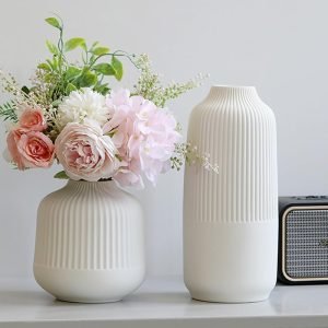 Goodsright Decor Ceramic Flower Vase Set 2 Large Matte Black Vase for Home Decor Classic Nordic Style Vases for Room Office Shelf Decor, Simple Yet Gorgeous Boho Decor Vase for Fresh Dried Flowers Pampas Grass