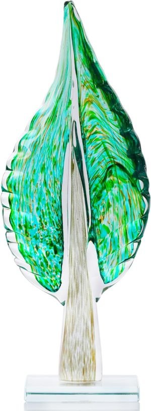 Goodsright Decor Abstract Glass Leaf Statue, Red Home Decor, Blown Glass Art Decorations for Office Desk Living Room Coffee TV Cabinet Entryway Entryway Dining Table Decoration