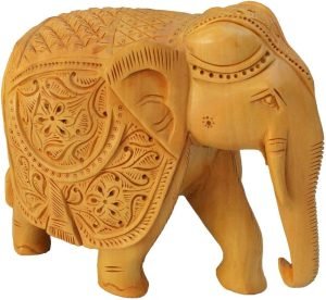 Goodsright Decor Handcrafted Beautifully Designed Wooden Carving Elephant (6 x 7 inches) for Home & Office Decoration