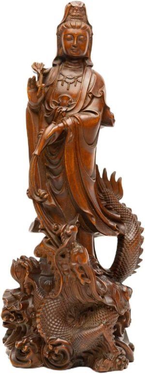 61PqUyeFSGL._AC_SL1500 Goodsright Decor Dragon Guanyin Wooden Buddha Statue, Solid Wood Carved Bodhisattva, Living Room Decor, Antique Wood Happy Buddha, Home Ornament (Black, 6.3 Inches)