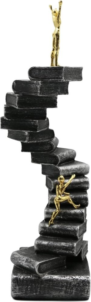 Goodsright Decor Climbing Books Ladder Statue Art Decor, Funny Book Stairs Sculpture, Climbing Mountain of Knowledge Figurines, Creative Decoration for Bedroom Living Room Office, Resin 12''