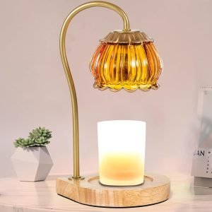 Goodsright Decor Candle Warmer Lamp with Timer, Dimmable Candle Warmer Lantern Light, Electric Glass Shade Jar Candle Warming Holders for Home Decoration Valentine's Day Gift, Bright Blue