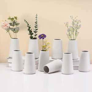 Goodsright Decor Set of 10 White Vases for Decor White Ceramic Vases for Home Wedding Boho Vases Modern Ceramic Vases for Pampas Grass Minimalist Farmhouse Decor Vases Office Table (Modern,3.4 x 5.9 in)