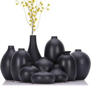 Goodsright Decor Navy Blue Ceramic Small Vases for Decor,10 Pack Blue Tiny vases for Flowers, Boho Small vases for centerpieces, Mini Bud Pampas Grass vases for Decor, for Coffee Table Entryway Bookshelf