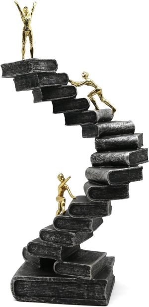 Goodsright Decor Climbing Books Ladder Statue Art Decor, Funny Book Stairs Sculpture, Climbing Mountain of Knowledge Figurines, Creative Decoration for Bedroom Living Room Office, Resin 12''