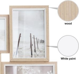 Goodsright Decor Picture Frames 4x6 inch (10.2x15.2cm) 9 Opening Wooden Picture Frames Collage Wall Decor Natural and White