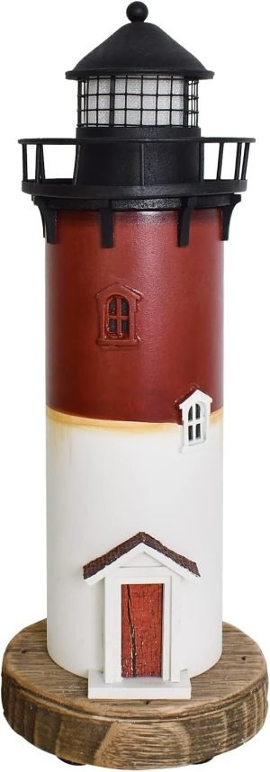 Goodsright Decor Wooden Lighthouse with Lights Nautical Tabletop Figurine Beach Themed Ornaments - Lighted Tower Light Wood Home D??cor Party Decoration (Brown)