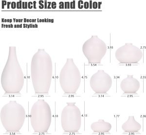 Goodsright Decor White Small Vase for Home Decor,White Ceramic Vase Set of 12,White Matte Boho Vase for Decorative Dried Flowers Pampas Grass Decoraitons,Dining Table Centerpieces Rustic Living Room Decor