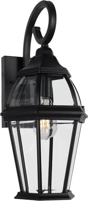 Goodsright Decor Outdoor Wall Lantern, Exterior Wall Light Fixtures, Black Porch Light with Tempered Glass, Anti-Rust Wall Lighting for House, Garage, Doorway