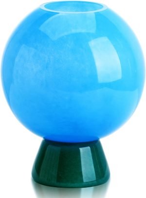 Goodsright Decor 8inch Blown Glass Bubble Vase Collection Modern Art Flower Vase Decoration for Home Decor Living Room,Office,Centerpiece,Table and Wedding,Blue