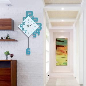 Goodsright Decor Pendulum Wall Clock Silent Non Ticking, Modern Style Wooden Living Room Swing Quartz Wall Clock, Large Dial Silent Home Decoration (Blue)