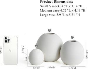 Goodsright Decor Ceramic Vase Set of 3 for Modern Home Decor, Boho Vase White Round Vase Minimalist Decorative Vase for Table Centerpiece Wedding Dining Living Room Office Entryway Coffee Table Decor