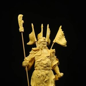 61blg6cWeKL._AC_SL1500 Goodsright Decor Wood Carving God of Wealth Guan Yu with Flag Statue,Feng Shui Decor Guan Gong Statue Tabletop Shelf Decor,Guan Yun Chang Figurines Home Office Decor