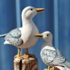 Goodsright Decor Wooden Seagull Figurine Sea Bird Sculpture Mediterranean Style Bird Statue Craft Ornament Decoration Gift for Home Decoration (Big and Small for 1 Set) 2pcs