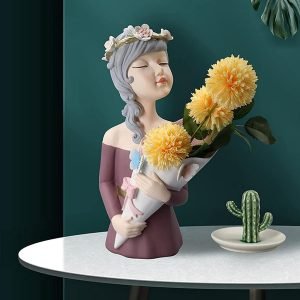 Goodsright Decor Girl Figurine Flower Vase Girl Statue Resin Girl Sculpture Flower Holder Desktop Planter for Home Office Table Ornaments - Purple Red