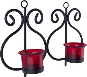 61dRF2BkCuL._AC_SL1500 Goodsright Decor Set of 2 Decorative Wall Sconce/Candle Holder with Red Glass and Free T-Light Candles
