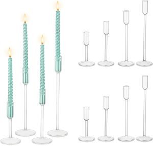 Goodsright Decor Glass Candle Holder Candlestick Holders: Taper Candle Holders 8Pcs Candle Stick Candle Holder, Clear Tall Candle Holders for Table Centerpiece Wedding Christmas Holiday Party Decorations??
