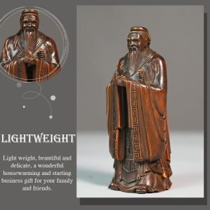 Goodsright Decor Wooden Confucius Ornament Traditional Chinese Figurines Confucius Statue Ornament Boxwood Craft Unique Desktop Decoration Wood Kongzi Statue Figurine Traditional Chinese Figurines