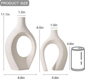 Goodsright Decor Extra Large Hollow Nordic Modern Ceramic Vases Set of 2, Milky White Aesthetic Round Donut Boho ins Style Flower Decorative Vase for Room Home Book Shelf Table Decor (Matte W 8.5" X H 11")