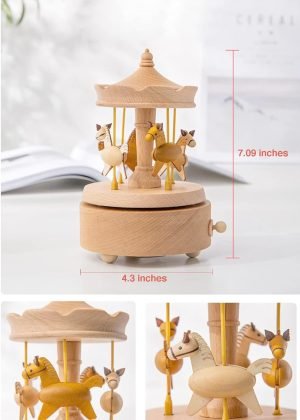 Goodsright Decor Carousel Music Box, Wooden Horse Music Box for Girl Women, Christmas Birthday Gift, No Battery Home Wood Decor