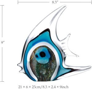 Goodsright Decor Blue Stripe Tropical Fish Glass Sculpture Home Tabletop Decoration, Christmas Birthday Gift