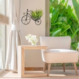 Goodsright Decor Wrought Iron Wall Hanging Decor, Bicycle Flower Basket Wall Mounted Flower Stand Display Rack for Home Decor, Unique Art Ornaments Classic Retro Style for Home