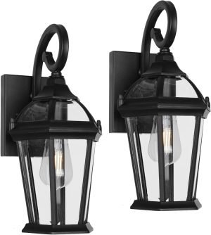 Goodsright Decor Outdoor Wall Lantern, Exterior Wall Light Fixtures, Black Porch Light with Tempered Glass, Anti-Rust Wall Lighting for House, Garage, Doorway