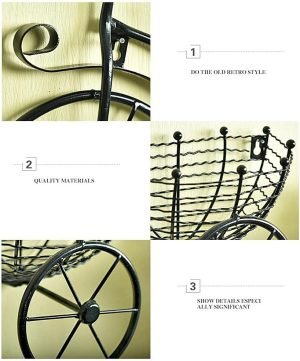 Goodsright Decor Wrought Iron Wall Hanging Decor, Bicycle Flower Basket Wall Mounted Flower Stand Display Rack for Home Decor, Unique Art Ornaments Classic Retro Style for Home