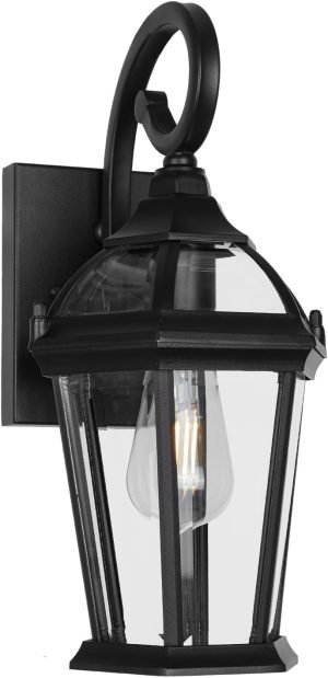 Goodsright Decor Outdoor Wall Lantern, Exterior Wall Light Fixtures, Black Porch Light with Tempered Glass, Anti-Rust Wall Lighting for House, Garage, Doorway