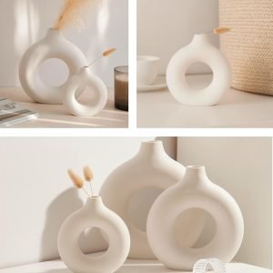 Goodsright Decor White Donut Vase | Vase Set of 3 | Hollow Ceramic Vase | Pampas Grass Vase | Ceramic Vase Set | Nordic Minimalistic Vase | Vases for Decor | White Vase | Boho Home Decor | Living Room Decor