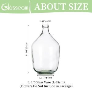 Goodsright Decor Large Glass Tall Floor Vase, 15in Glasseam Farmhouse Clear Vase Decor, Oversized Modern Big Jug Vase, Recycled Blown Decorative Pampas Vase for Flowers Living Room Home Decorations