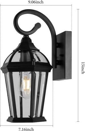 Goodsright Decor Outdoor Wall Lantern, Exterior Wall Light Fixtures, Black Porch Light with Tempered Glass, Anti-Rust Wall Lighting for House, Garage, Doorway