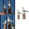 Goodsright Decor Wooden Seagull Figurine Sea Bird Sculpture Mediterranean Style Bird Statue Craft Ornament Decoration Gift for Home Decoration (Big and Small for 1 Set) 2pcs