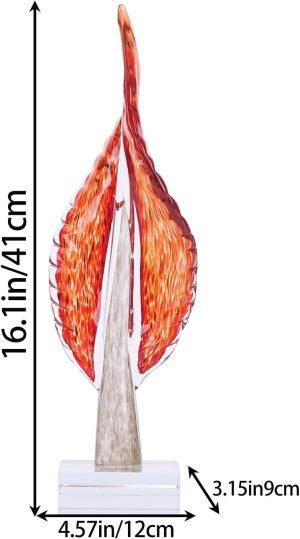 Goodsright Decor Abstract Glass Leaf Statue, Red Home Decor, Blown Glass Art Decorations for Office Desk Living Room Coffee TV Cabinet Entryway Entryway Dining Table Decoration