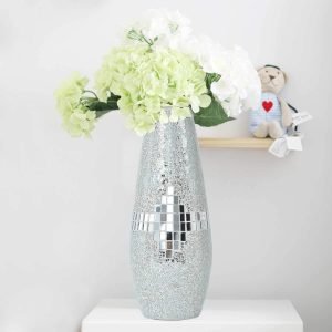 Goodsright Decor Decorative Shine Vase Stunning Handmade Mosaic Crackle Glass House Decor Table Centerpieces Modern Room Decoration (Hu-Silver)