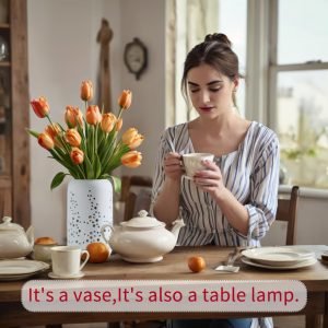 61p0e5PnwDL._AC_SL1024 Goodsright Decor Vase Lamp,Modern Decorative Flowers White Ceramic Vase for Living Room Home Decor Bedroom Bedside Shelf Entryway Office Wedding,Minimalist Table Lamp Centerpieces