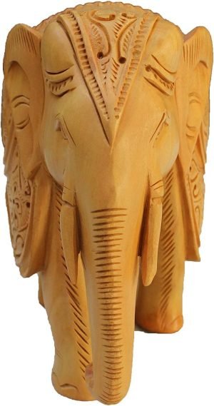 Goodsright Decor Handcrafted Beautifully Designed Wooden Carving Elephant (6 x 7 inches) for Home & Office Decoration