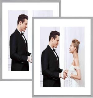 61qK6b8SX7L._AC_SL1500 Goodsright Decor 18x24 Aluminum Picture Frame Set of 2 - Displays Poster 16x20 with Mat or 18 x 24 without Mat, Black Metal Gallery Frame, Wall Horizontal or Vertical Display - Wall Hook Included