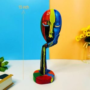 Goodsright Decor Abstract Thinker Sculpture Colorful Women Face Statue Resin Art Figurine Home Decorations for Living Room Book Shelf TV Bar Cabinet Desk Table Top Ornament??Multi A, 15 inch??